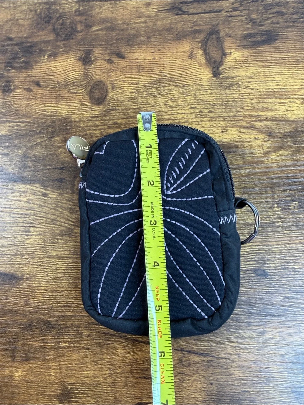 Black Quilted Key Pouch with Stitch Detail